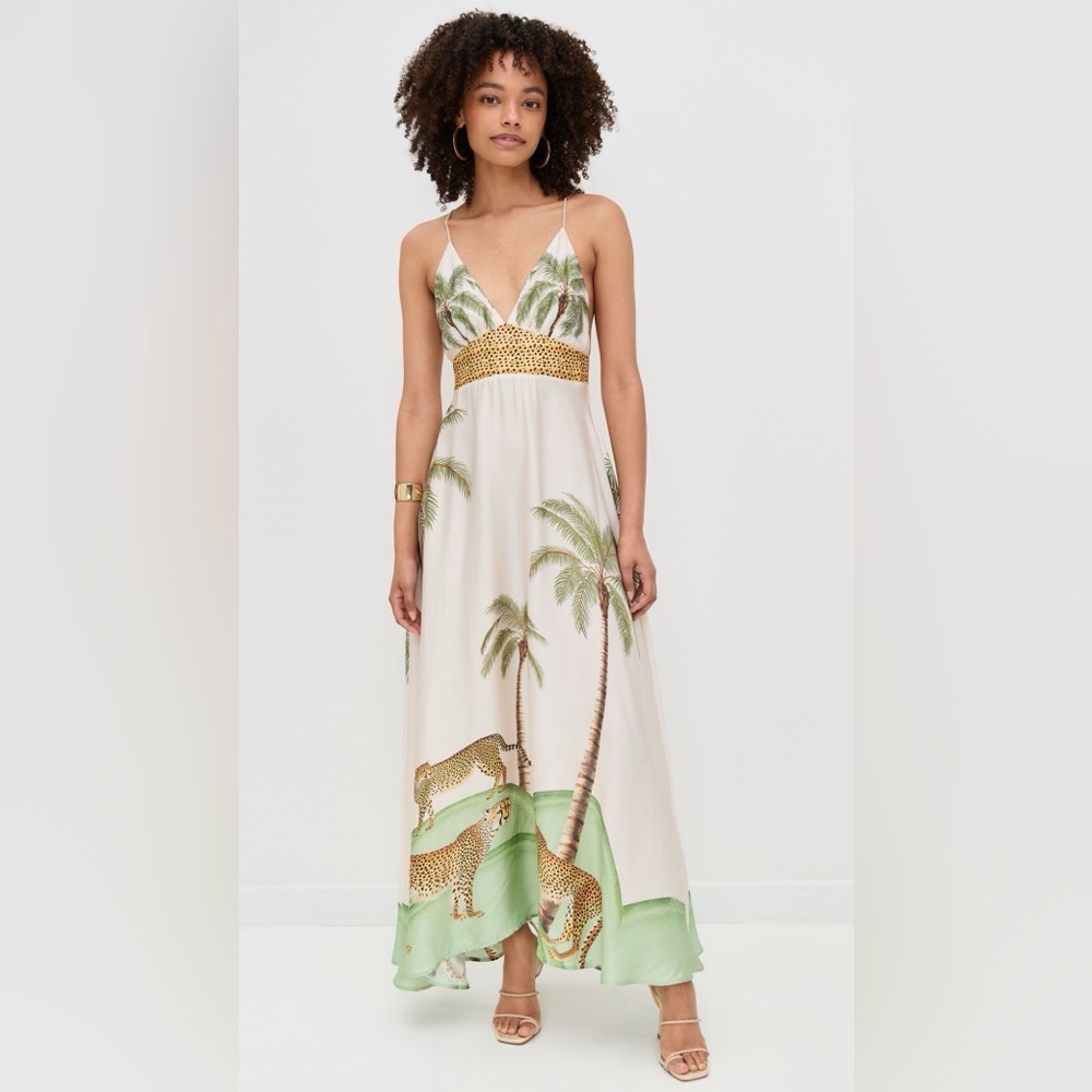 Carolina K Palm Tree Maxi Dress in Ivory and Green